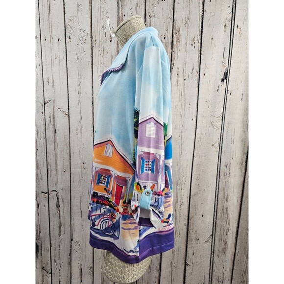 Ellen Negley LP Tropical Rhinestone Zip Up Jacket Sweatshirt Tunic Art EUC - Picture 7 of 10